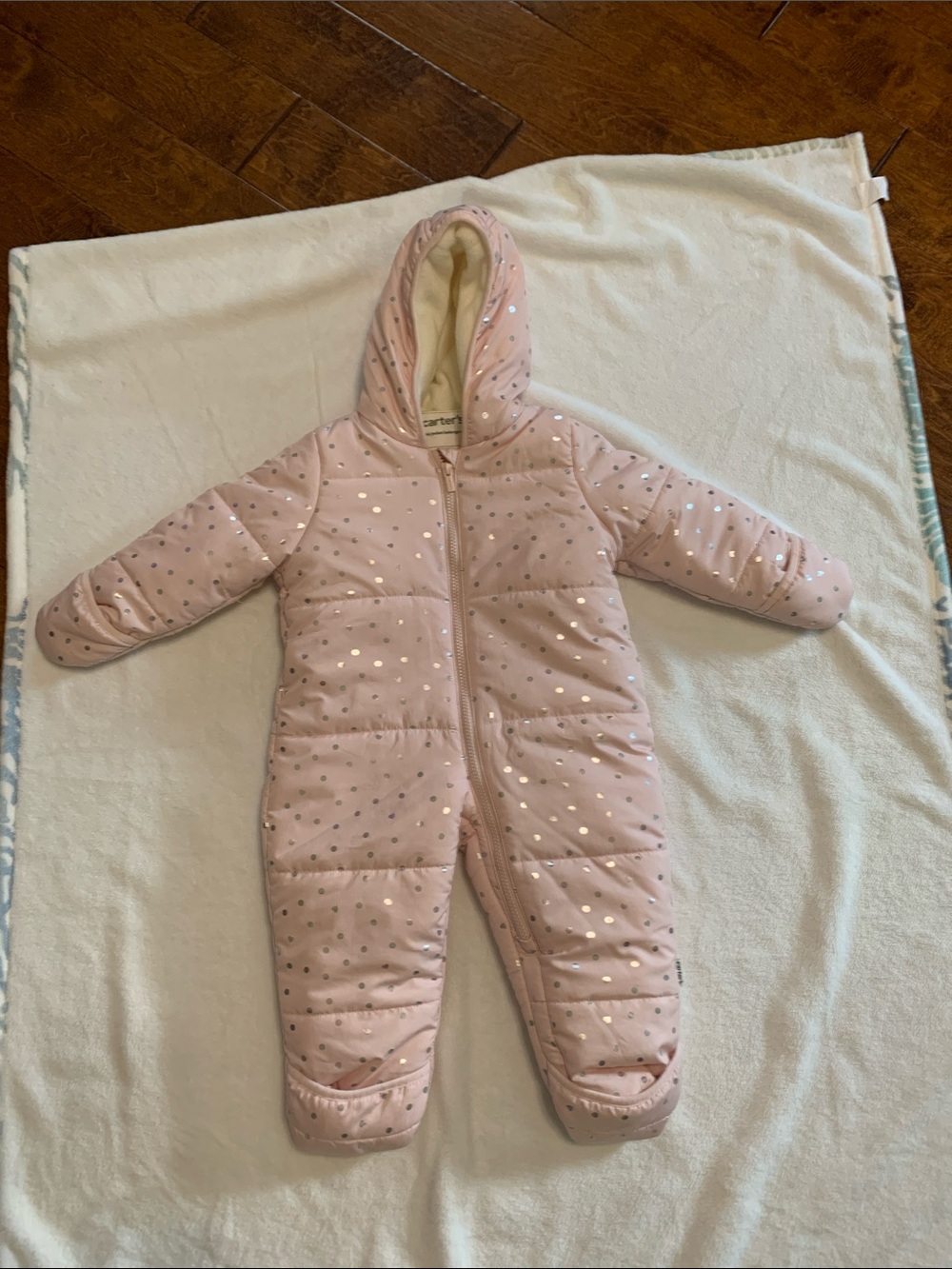 Carter's Light Pink Metallic Dot Puffer One-Piece Snowsuit
